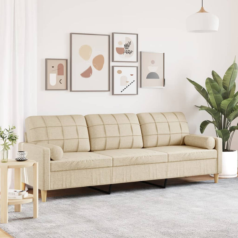Canapea cu 3 locuri cu pernuțe, crem, 210 cm, textil