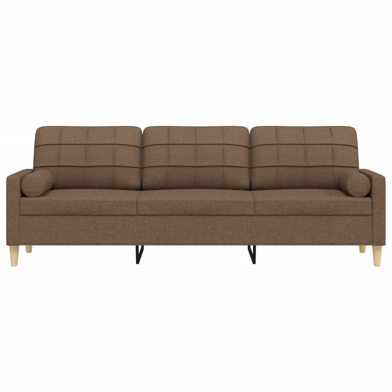 Canapea cu 3 locuri cu pernuțe, maro, 210 cm, textil