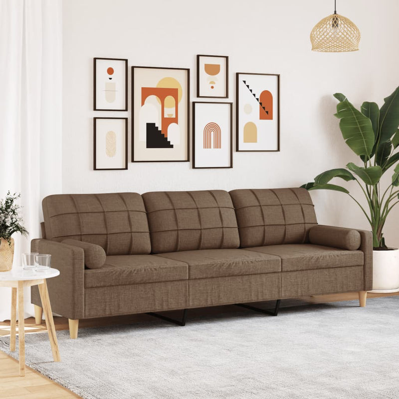 Canapea cu 3 locuri cu pernuțe, maro, 210 cm, textil