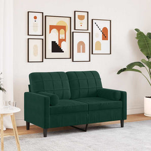 Canapea cu 2 locuri cu pernuțe, verde închis, 120 cm, catifea