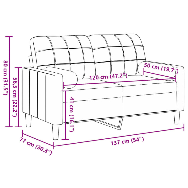 Canapea cu 2 locuri cu pernuțe, roz, 120 cm, catifea