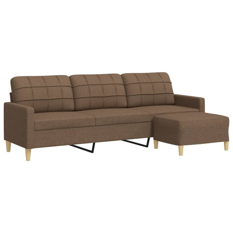 Canapea cu 3 locuri și taburet, maro, 210 cm, textil