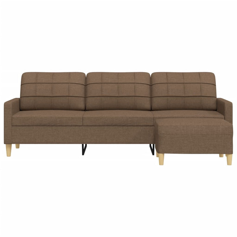 Canapea cu 3 locuri și taburet, maro, 210 cm, textil
