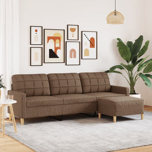 Canapea cu 3 locuri și taburet, maro, 210 cm, textil