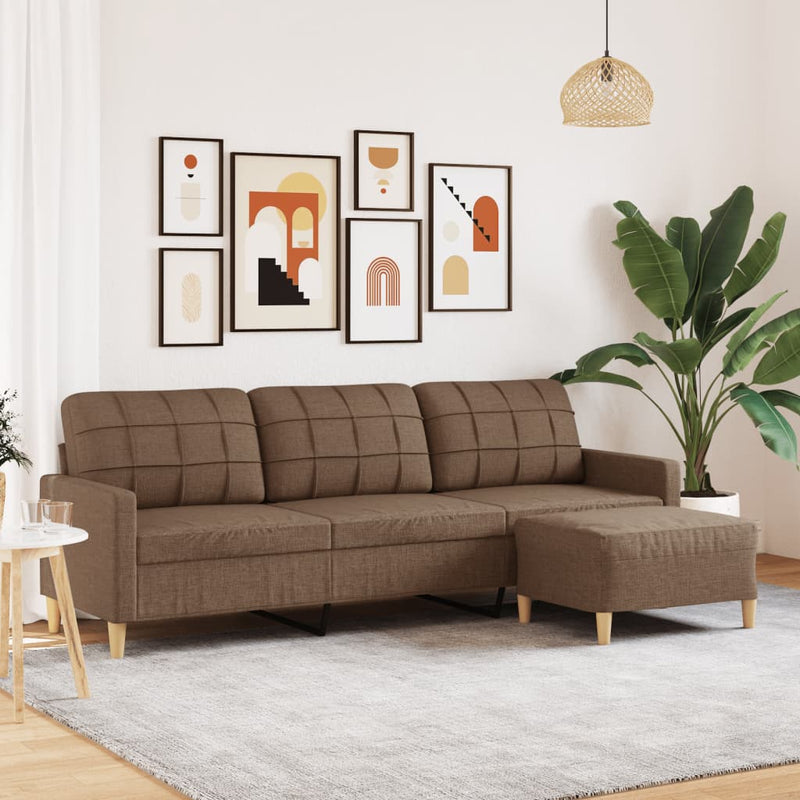 Canapea cu 3 locuri și taburet, maro, 210 cm, textil