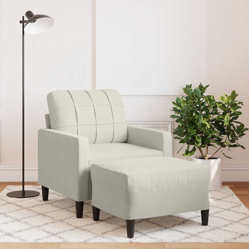 Fotoliu canapea cu taburet, crem, 60 cm, catifea