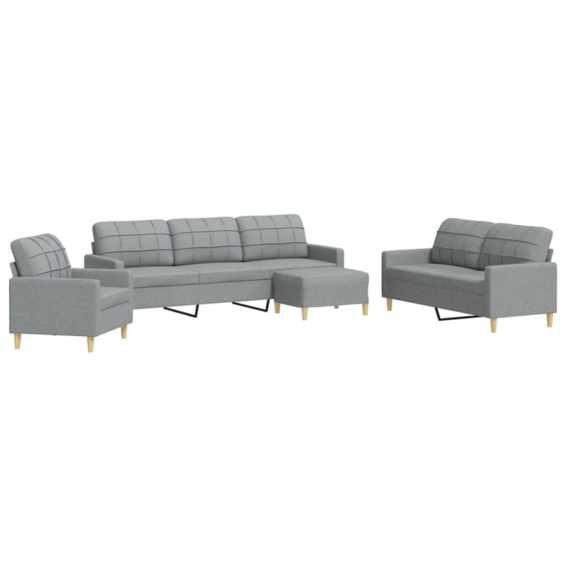 Set canapele cu taburet, 4 piese, gri deschis, textil