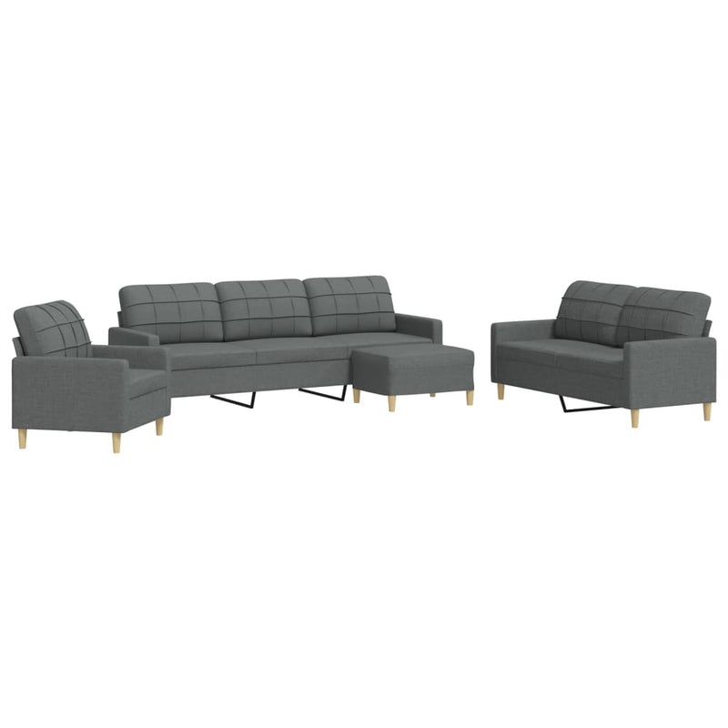 Set de canapele cu taburet, 4 piese, gri închis, textil