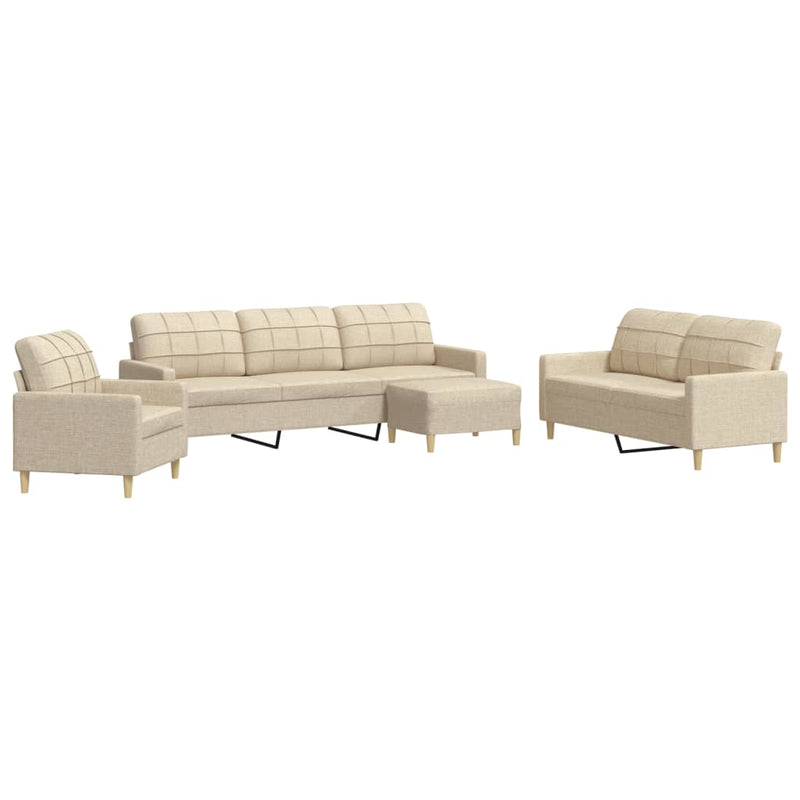 Set de canapele cu taburet, 4 piese, crem, textil