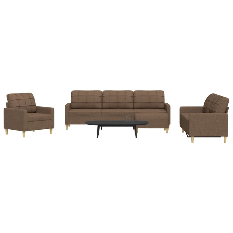 Set de canapele cu taburet, 4 piese, maro, textil