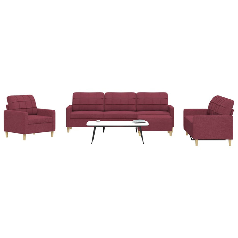Set canapele cu taburet, 4 piese, roșu vin, material textil