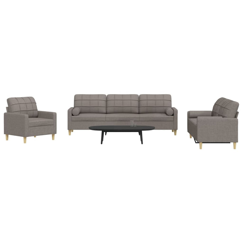 Set de canapele cu perne, 3 piese, gri taupe, textil