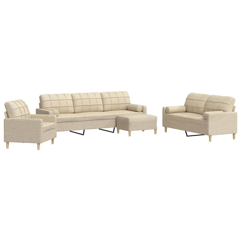 Set canapele cu taburet și perne, 4 piese, crem, textil