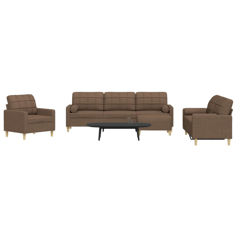 Set canapele cu taburet și perne, 4 piese, maro, textil