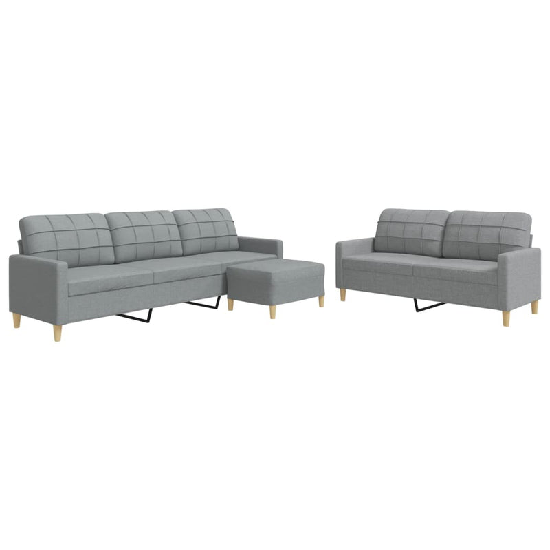 Set canapele cu taburet, 3 piese, gri deschis, textil