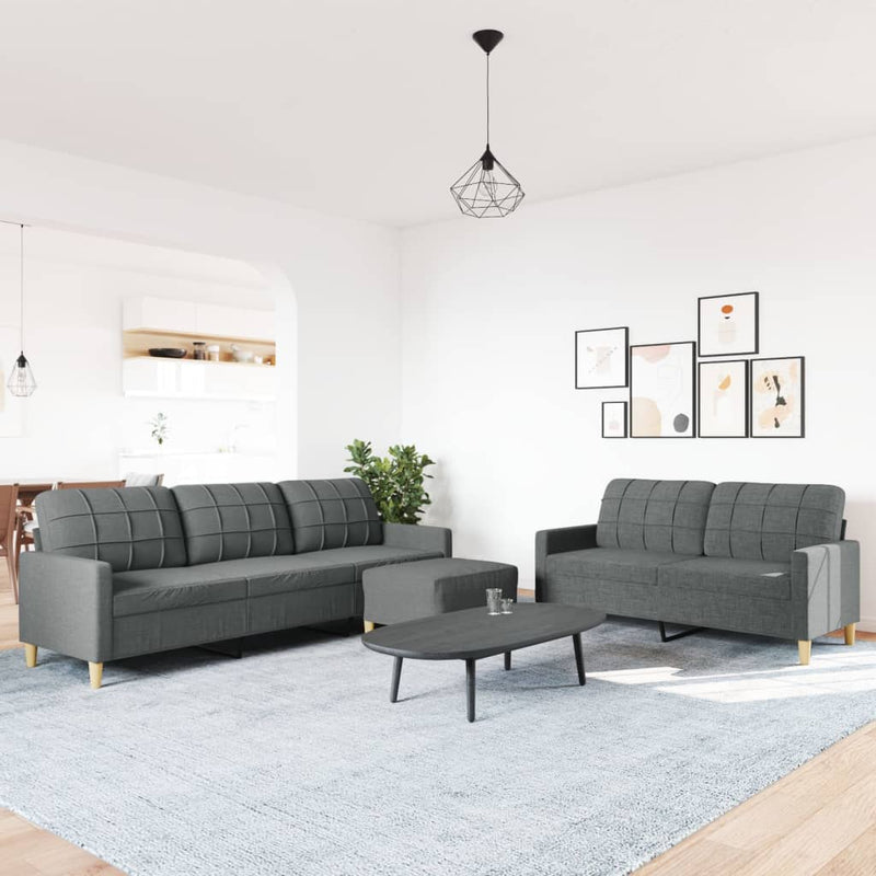 Set de canapele cu taburet, 3 piese, gri închis, textil