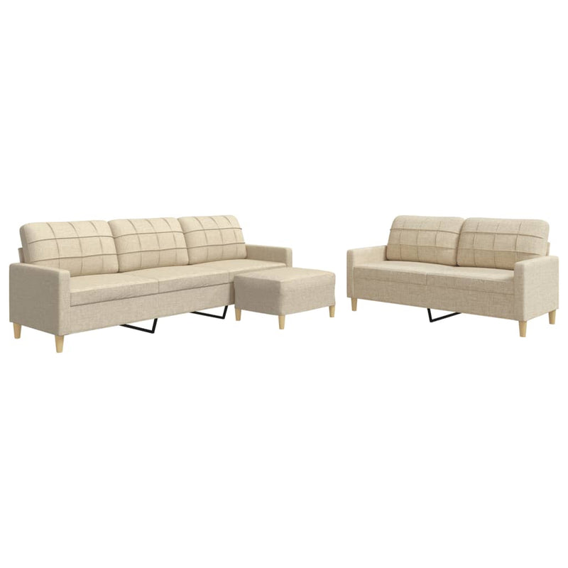 Set de canapele cu taburet, 3 piese, crem, textil