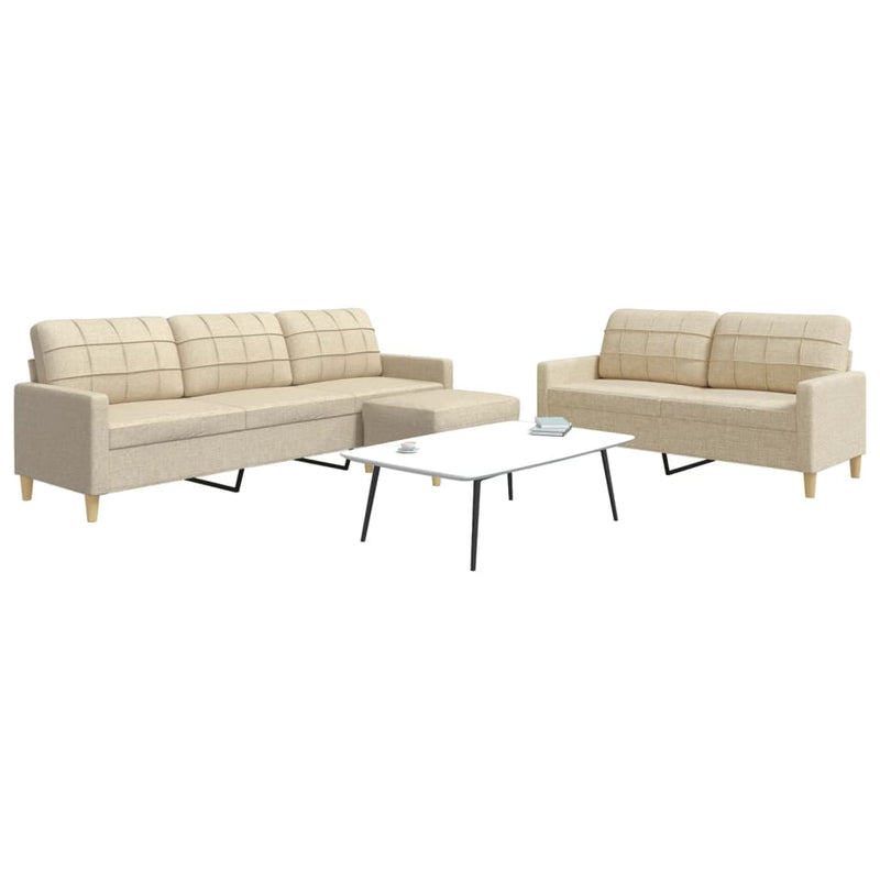 Set de canapele cu taburet, 3 piese, crem, textil