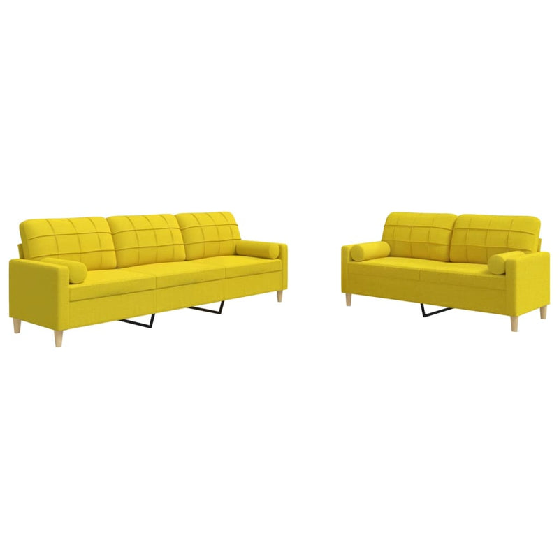 Set de canapele cu perne rulou, 2 piese, galben deschis, textil