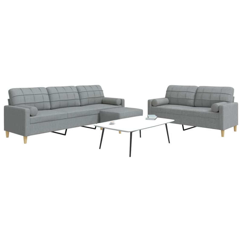 Set canapele cu taburet și perne, 3 piese, gri deschis, textil