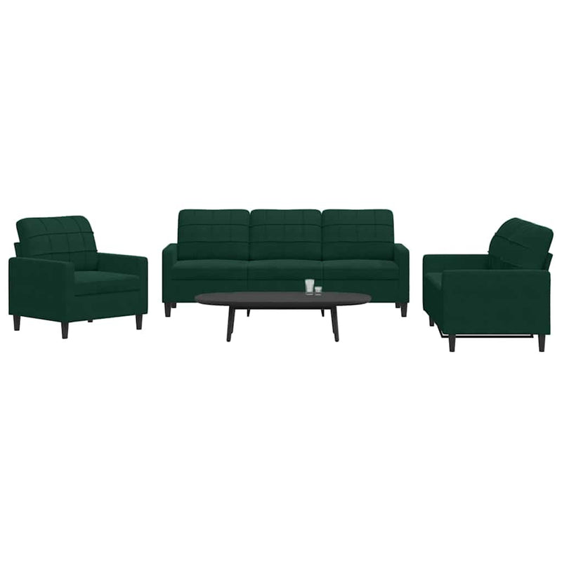 Set de canapele cu perne, 3 piese, verde închis, catifea