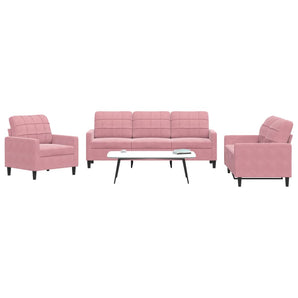 Set de canapele cu perne, 3 piese, roz, catifea