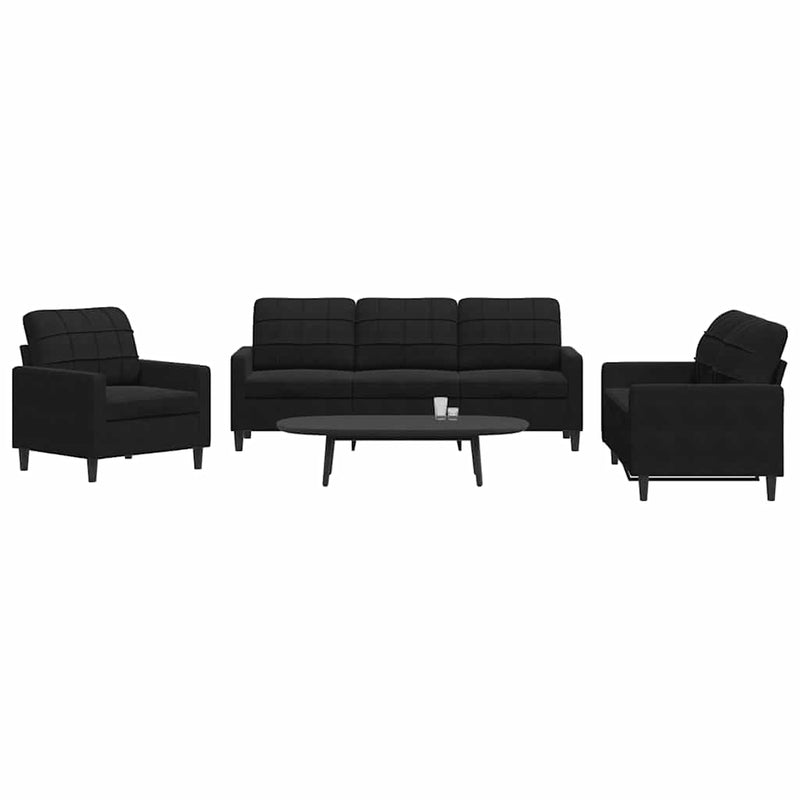 Set de canapele cu perne, 3 piese, negru, catifea