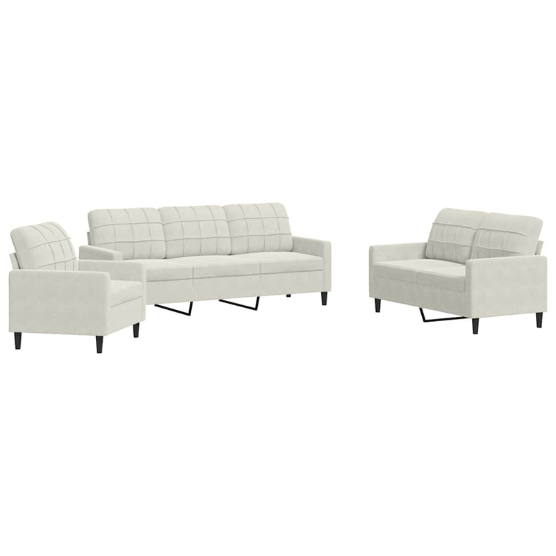 Set de canapele cu perne, 3 piese, crem, catifea