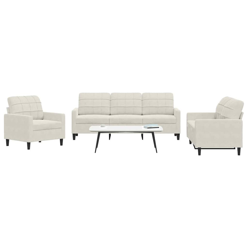 Set de canapele cu perne, 3 piese, crem, catifea