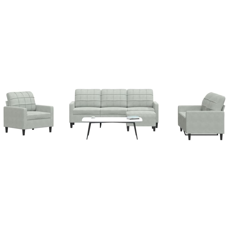 Set de canapele cu perne, 4 piese, gri deschis, catifea