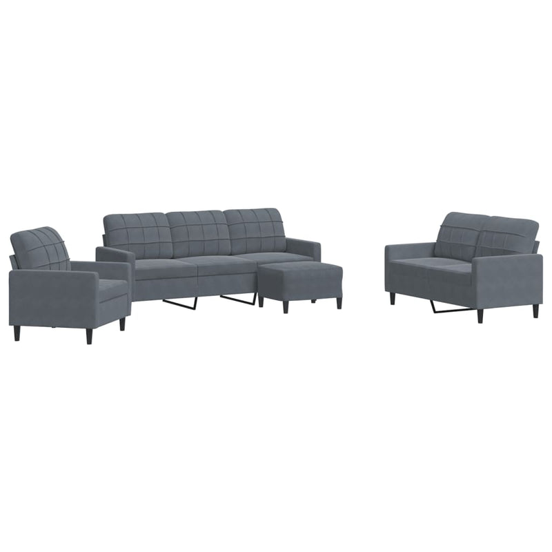 Set de canapele cu perne, 4 piese, gri închis, catifea
