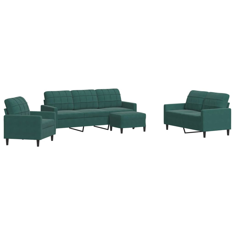 Set de canapele cu perne, 4 piese, verde închis, catifea