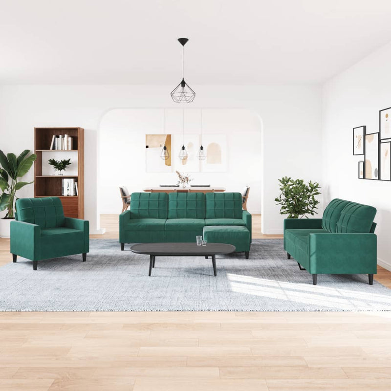 Set de canapele cu perne, 4 piese, verde închis, catifea