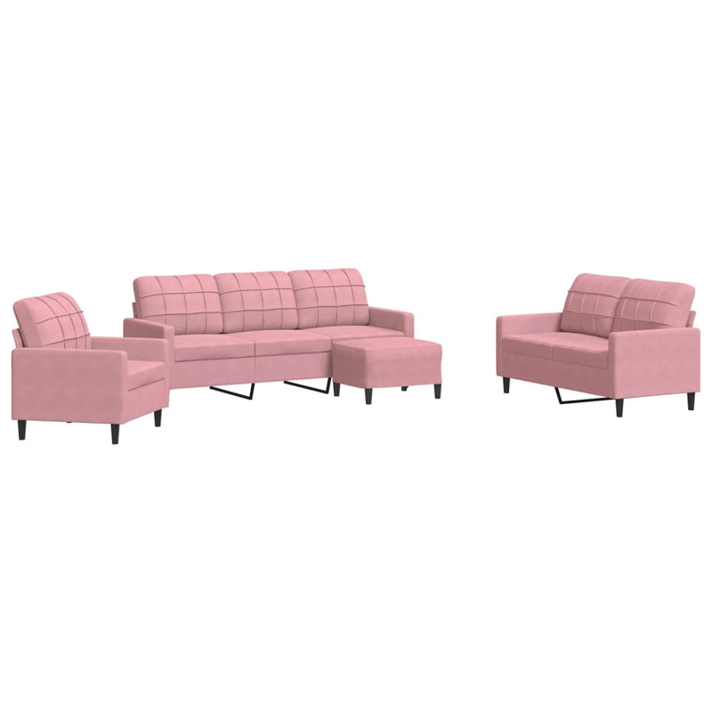 Set de canapele cu perne, 4 piese, roz, catifea