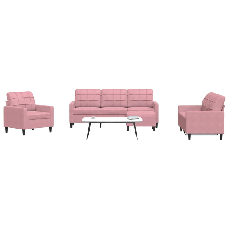 Set de canapele cu perne, 4 piese, roz, catifea