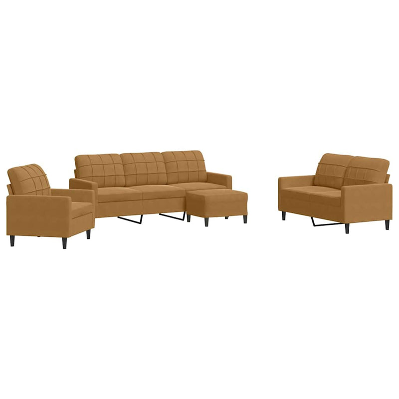Set de canapele cu perne, 4 piese, maro, catifea