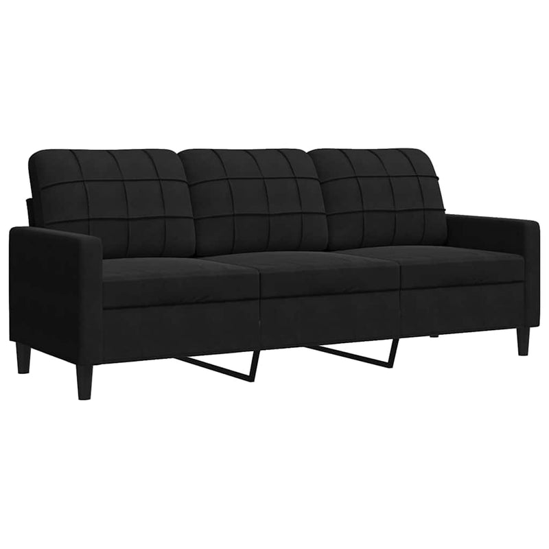 Set de canapele cu perne/rulouri, 3 piese, negru, catifea