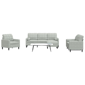 Set de canapele cu perne, 4 piese, gri deschis, catifea