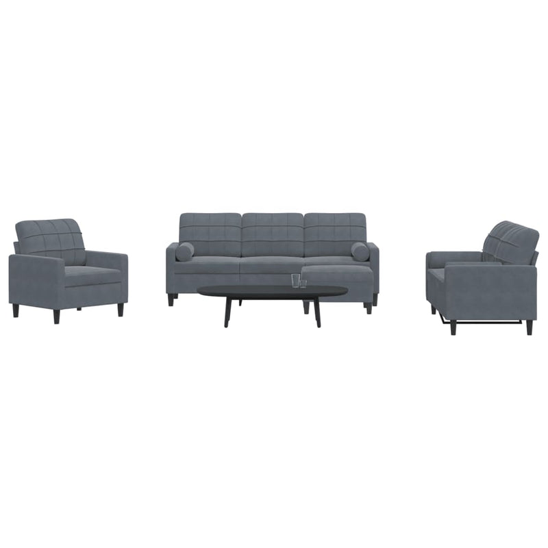 Set de canapele cu perne/rulouri, 4 piese, gri închis, catifea
