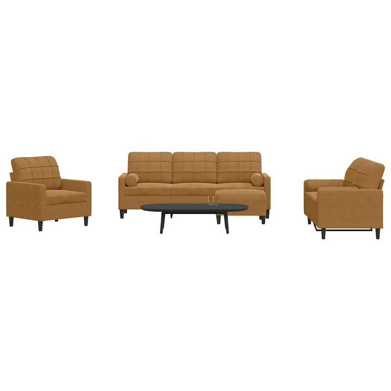 Set de canapele cu perne/rulouri, 4 piese, maro, catifea