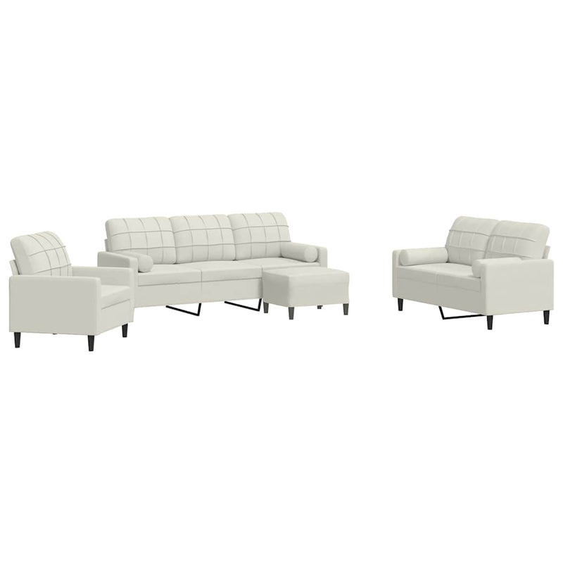 Set de canapele cu perne/rulouri, 4 piese, crem, catifea