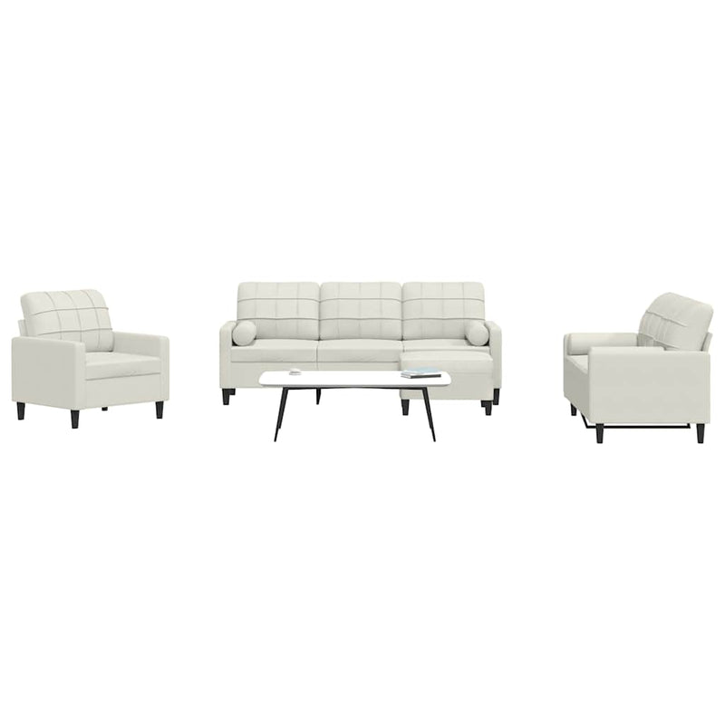 Set de canapele cu perne/rulouri, 4 piese, crem, catifea