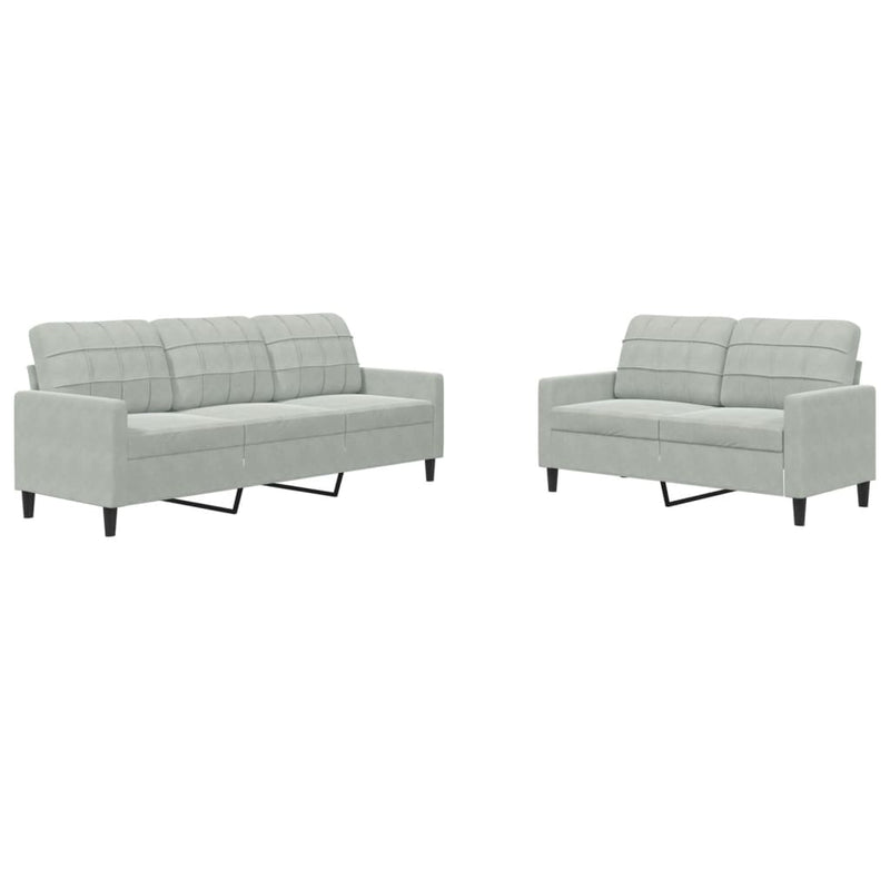 Set de canapele cu perne, 2 piese, gri deschis, catifea