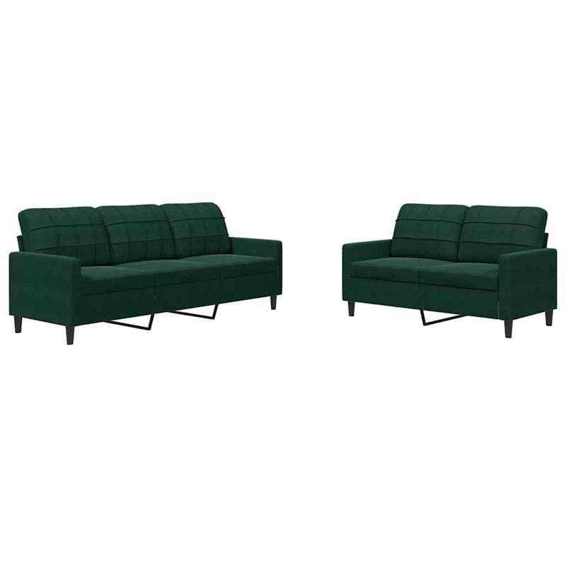 Set de canapele cu perne, 2 piese, verde închis, catifea