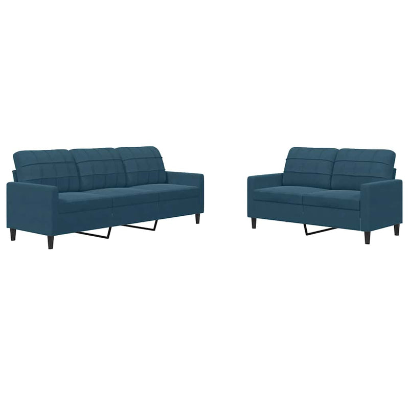 Set de canapele cu perne, 2 piese, albastru, catifea