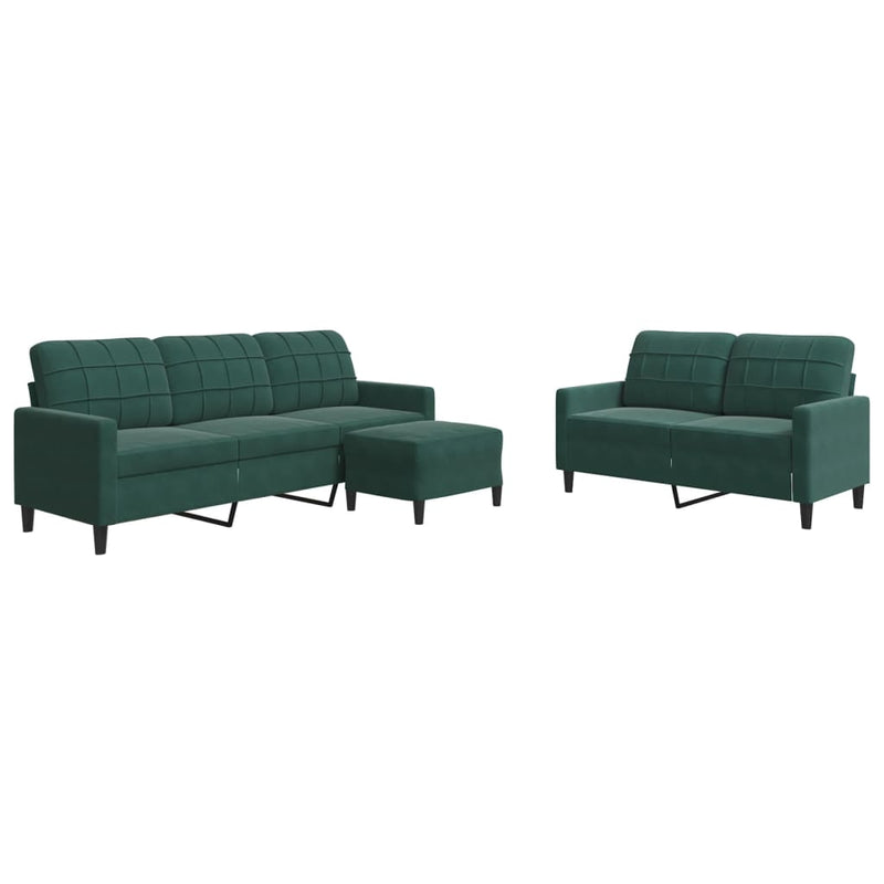 Set de canapele cu perne, 3 piese, verde închis, catifea
