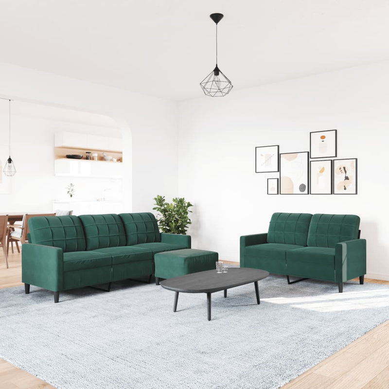 Set de canapele cu perne, 3 piese, verde închis, catifea