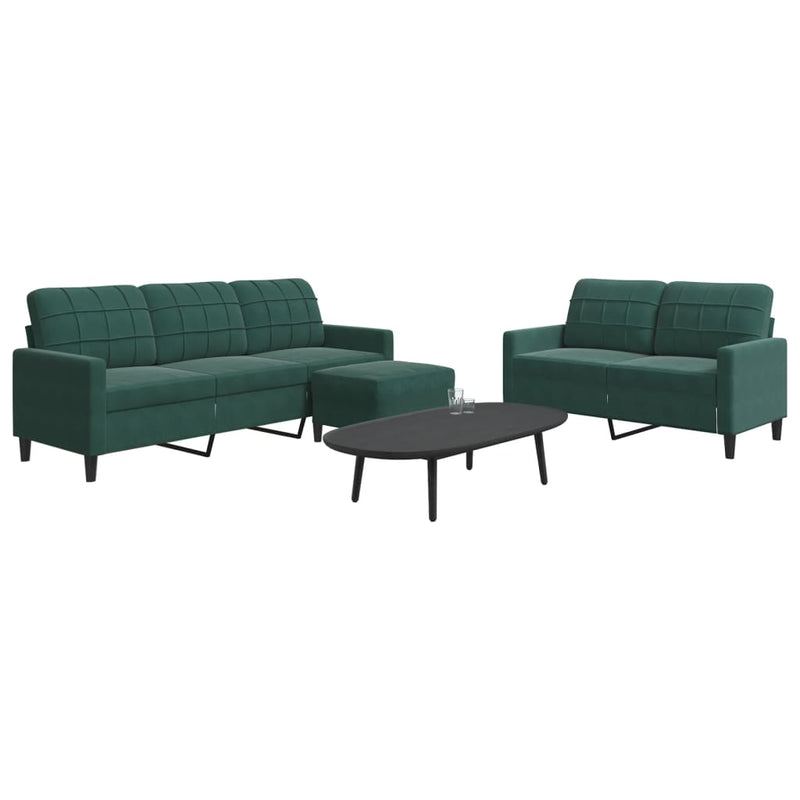 Set de canapele cu perne, 3 piese, verde închis, catifea