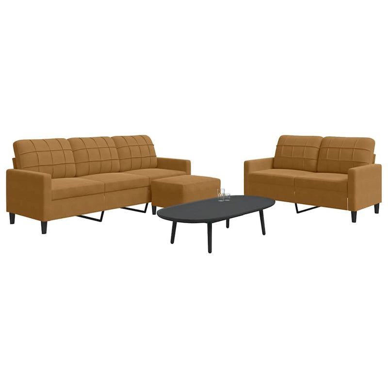 Set de canapele cu perne, 3 piese, maro, catifea