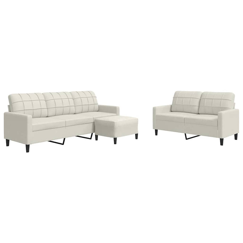 Set de canapele cu perne, 3 piese, crem, catifea